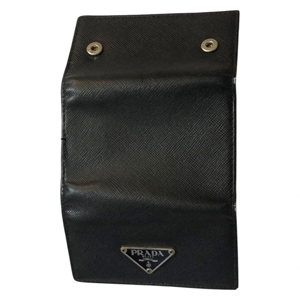 Prada Logo Black Silver Plaque Tri-Fold Key Case Key Unisex Logo Luxury